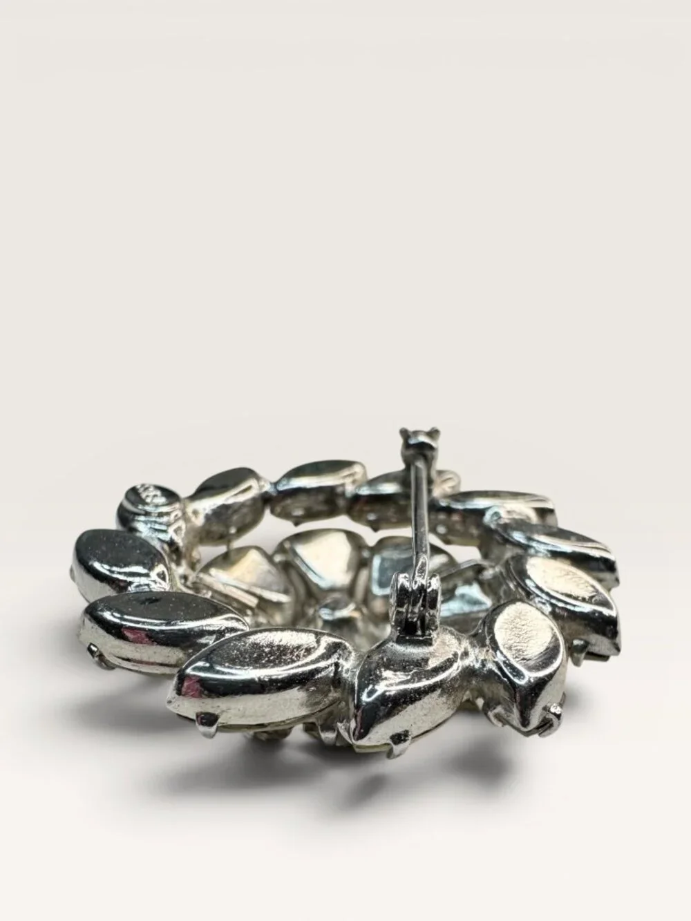Weiss Mid Century Crystal Rhinestone Brooch Silver Tone Multi Cut Floral Vintage